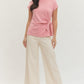 Ladies Short Sleeve Top with Side Tie by Entro-Light Pink