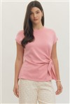 Ladies Short Sleeve Top with Side Tie by Entro-Light Pink
