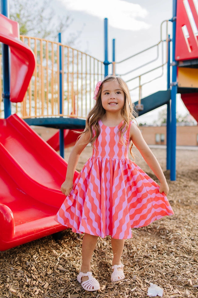 Girls Pocket Tank Twirl Dress in Crinkle