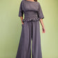 Ladies Wide Leg Sweatpants with Smocked Waist-Charcoal
