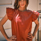 Ladies Ces Femme Faux Leather Ruffle Sleeve Top