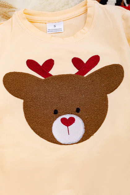 Girls Deer Applique Ivory Cotton Sweatshirt