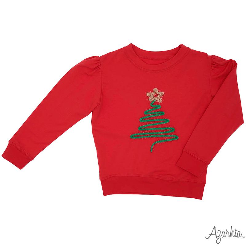 Girls Christmas Tree in Tinsel on Red Holly Top by Azarhia