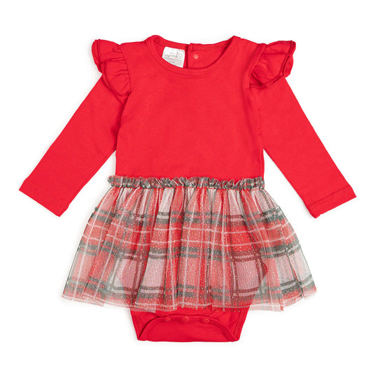 Girls Christmas Plaid Long Sleeve Tutu Bodysuit by Sweet Wink