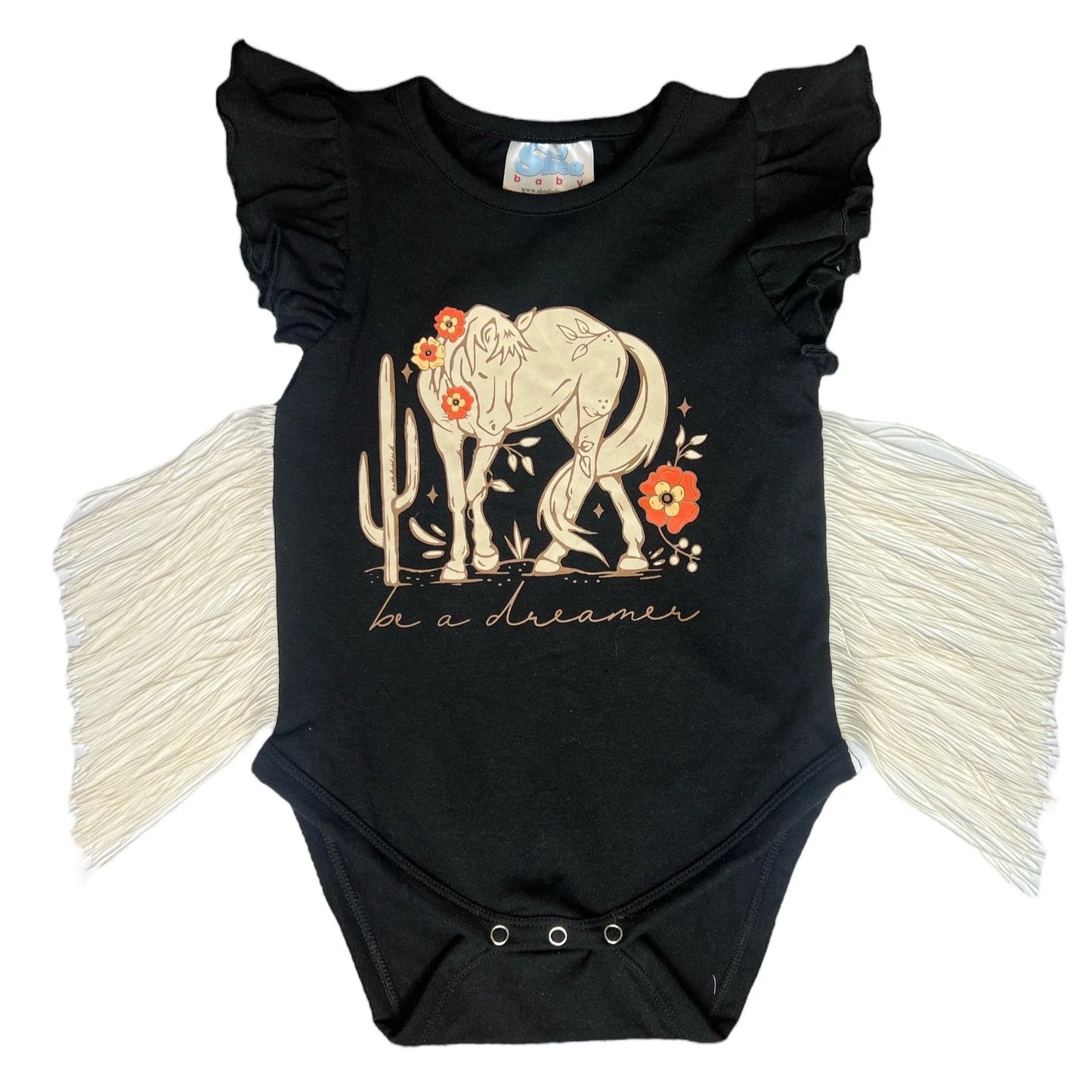 Girls Black Be A Dreamer Fringe Onesie or Shirt by Shea Baby