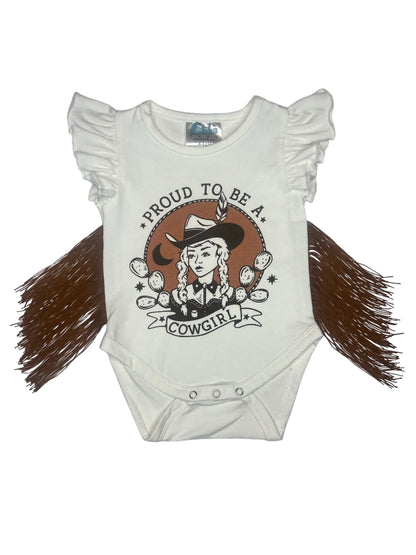 Girls Proud To Be A Cowgirl Fringe Onesie or Shirt by Shea Baby