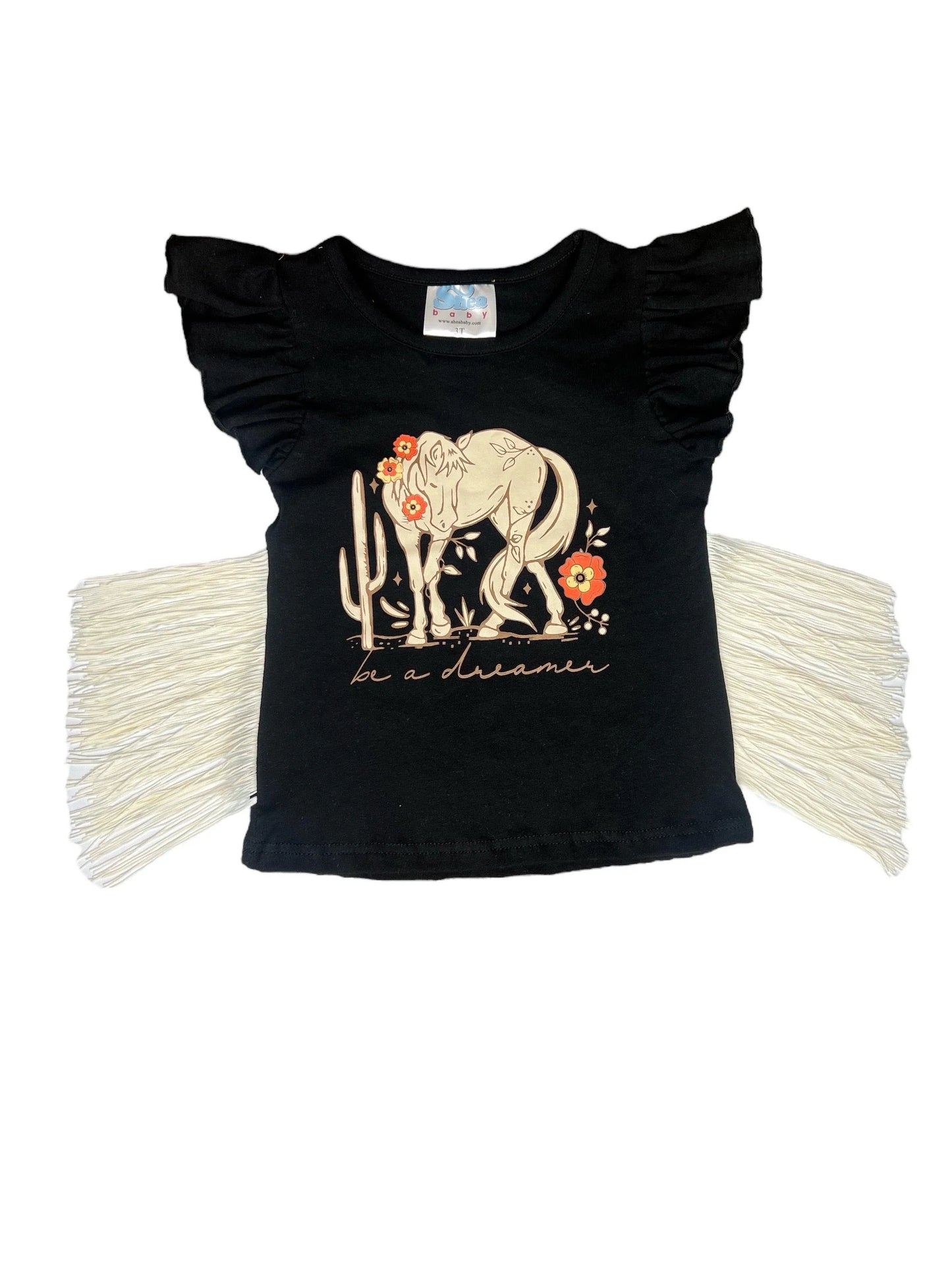 Girls Black Be A Dreamer Fringe Onesie or Shirt by Shea Baby