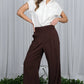Ladies High Rise Waist Smocked Band Pants-Brown