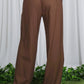 Ladies Mid-Rise Waist Straight Leg Linen Pants-Brown