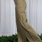 Ladies Wide & Loose Straight Leg Cotton Span Long Pants-Olive
