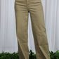 Ladies Wide & Loose Straight Leg Cotton Span Long Pants-Olive
