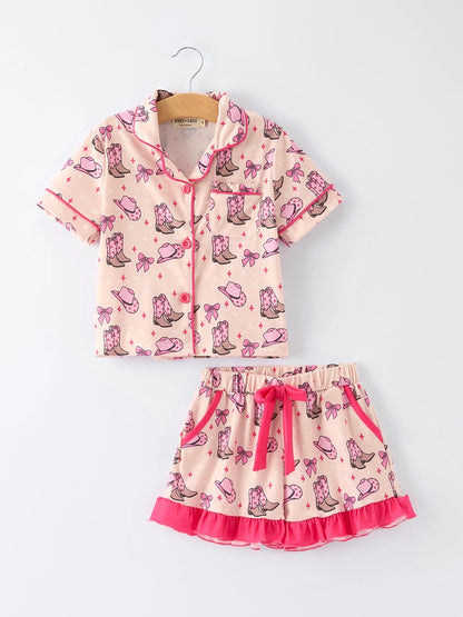 Girls Western Print Ruffle Pajama Set by Rylee Faith