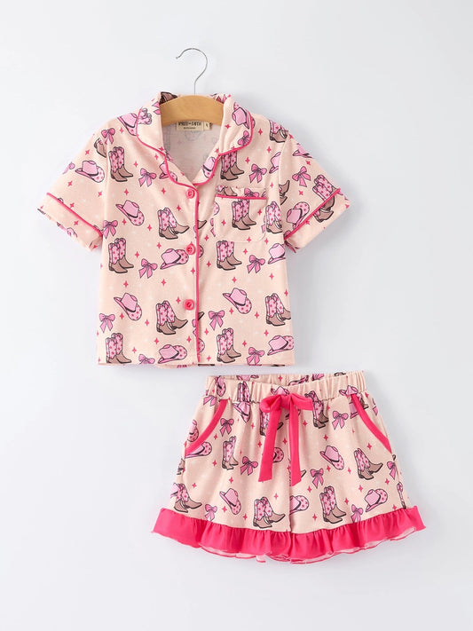 Girls Western Print Ruffle Pajama Set by Rylee Faith