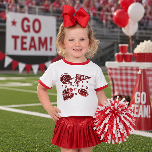 Girls Red Sequin Football Elements Boxy T by Azarhia
