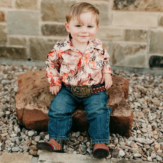 Boys Traveling Cowboy L/S Pearl Snap Onesie or Shirt by Shea Baby