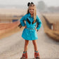 Girls Teal Cowgirl Vintage Long Sleeve Dress by Shea Baby