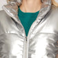 Ladies Stand Collar Metallic Silver Puffer Vest-Silver