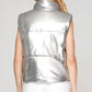 Ladies Stand Collar Metallic Silver Puffer Vest-Silver