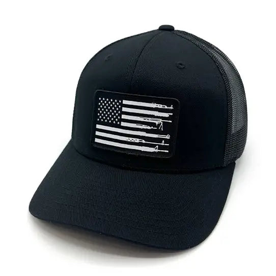Firearm Flag Woven Patch Snapback Hat-Black