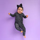 Baby Girls Ash Black Leopard Ruffle Zip Bamboo Sleeper