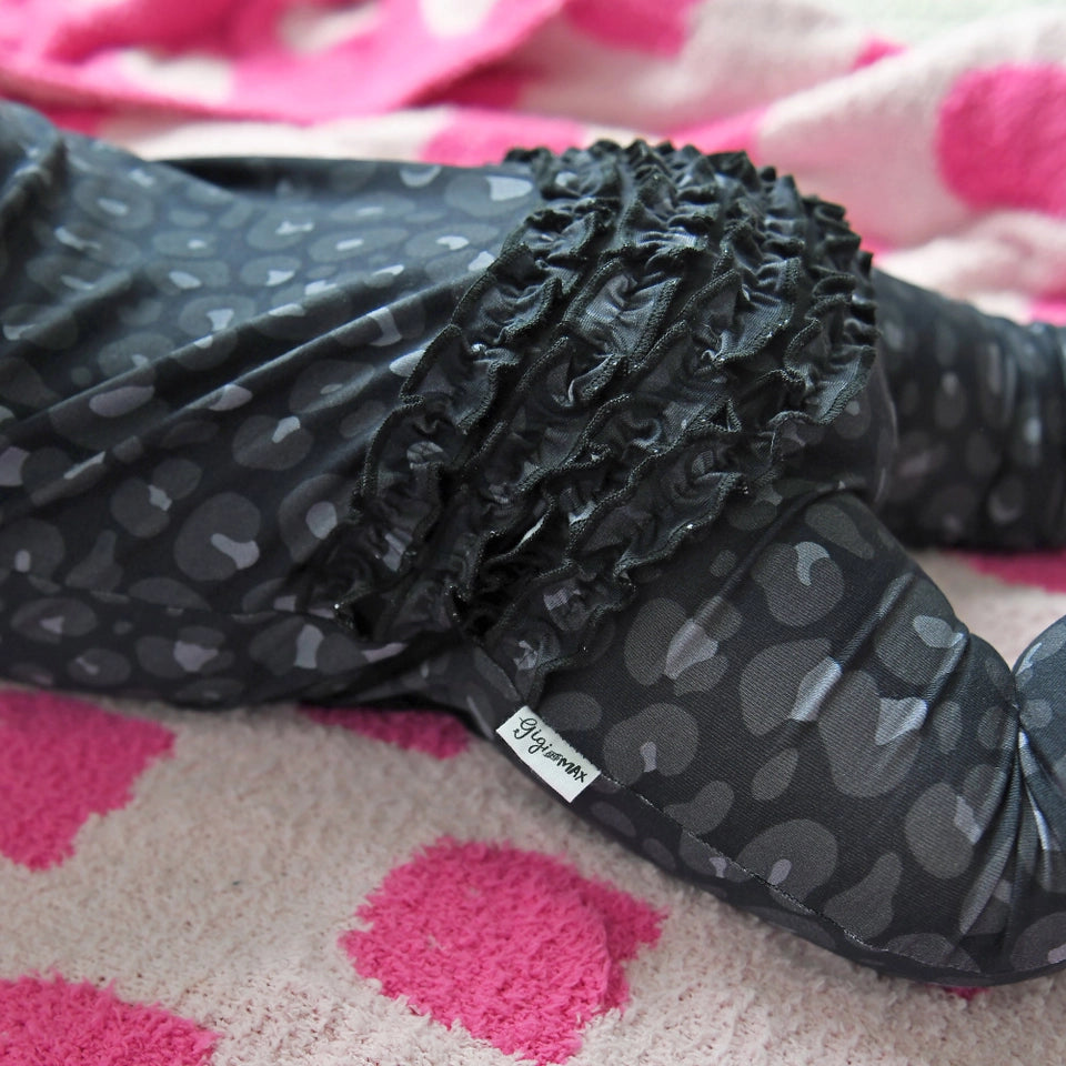 Baby Girls Ash Black Leopard Ruffle Zip Bamboo Sleeper