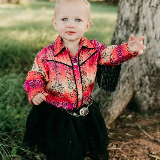 Girls Neon Paisley Fringe Pearl Snap Onesie or Shirt by Shea Baby