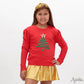 Girls Christmas Tree in Tinsel on Red Holly Top by Azarhia