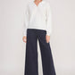 Ladies Soft Fine Gauge Ribbed Dolman Long Sleeve Polo Pullover Sweater-Off White