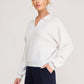 Ladies Soft Fine Gauge Ribbed Dolman Long Sleeve Polo Pullover Sweater-Off White