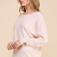 Ladies Soft Mixed Texture Sleeves Fine Gauge Dolman Pullover Sweater by Allie Rose
