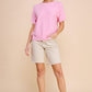 Ladies Soft Fine Gauge Pointelle Short Sleeve Top by Allie Rose - Ballet Pink