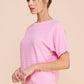 Ladies Soft Fine Gauge Pointelle Short Sleeve Top by Allie Rose - Ballet Pink