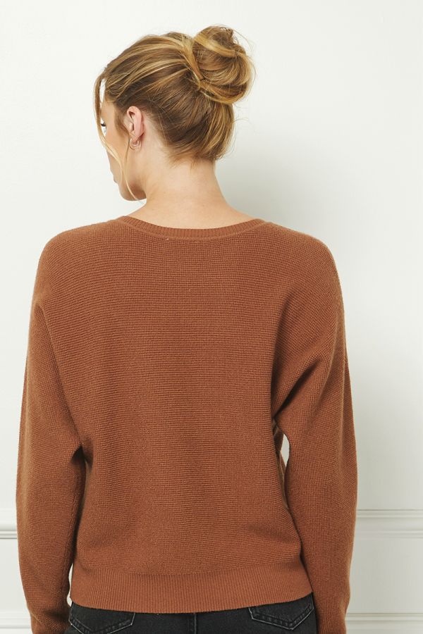 Ladies Soft Fine Gauge Mini Waffle Texture Dolman by Allie Rose - Caramel