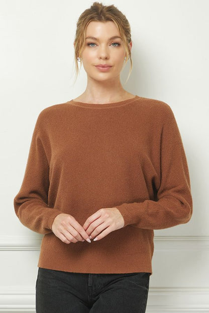 Ladies Soft Fine Gauge Mini Waffle Texture Dolman by Allie Rose - Caramel