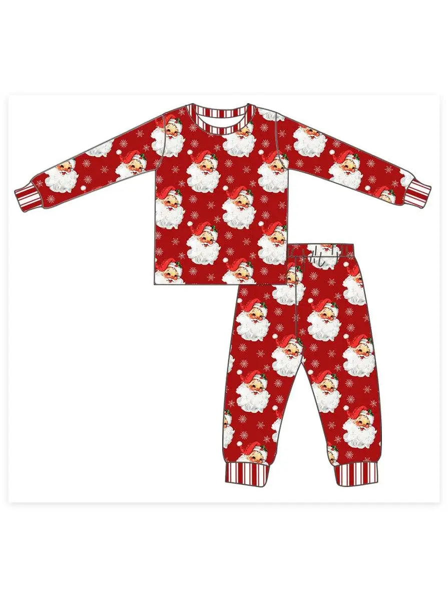 Boys Red Vintage Santa Milk Silk 2 Piece Lunge Set by Little Bugz Boutique