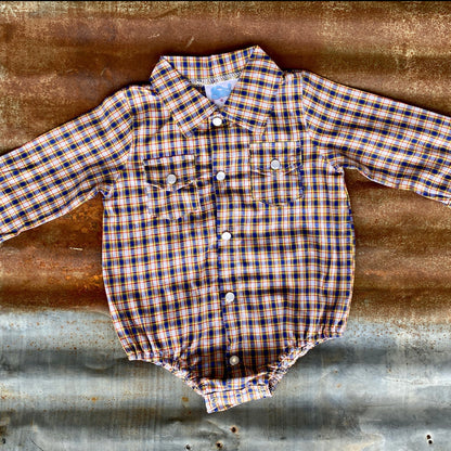 Boys Blue Plaid Pearl Snap L/S Onesie or Shirt by Shea Baby