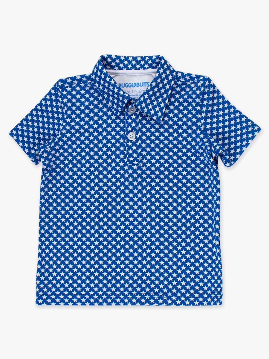 Boys Tiny Blue Stars Knit SS Polo Shirt by RuggedButts