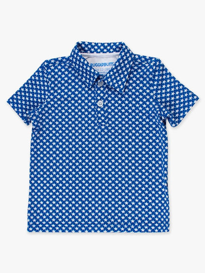 Boys Tiny Blue Stars Knit SS Polo Shirt by RuggedButts