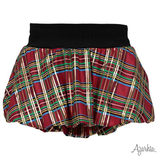 Girls Christmas Plaid Bubble Skort by Azarhia