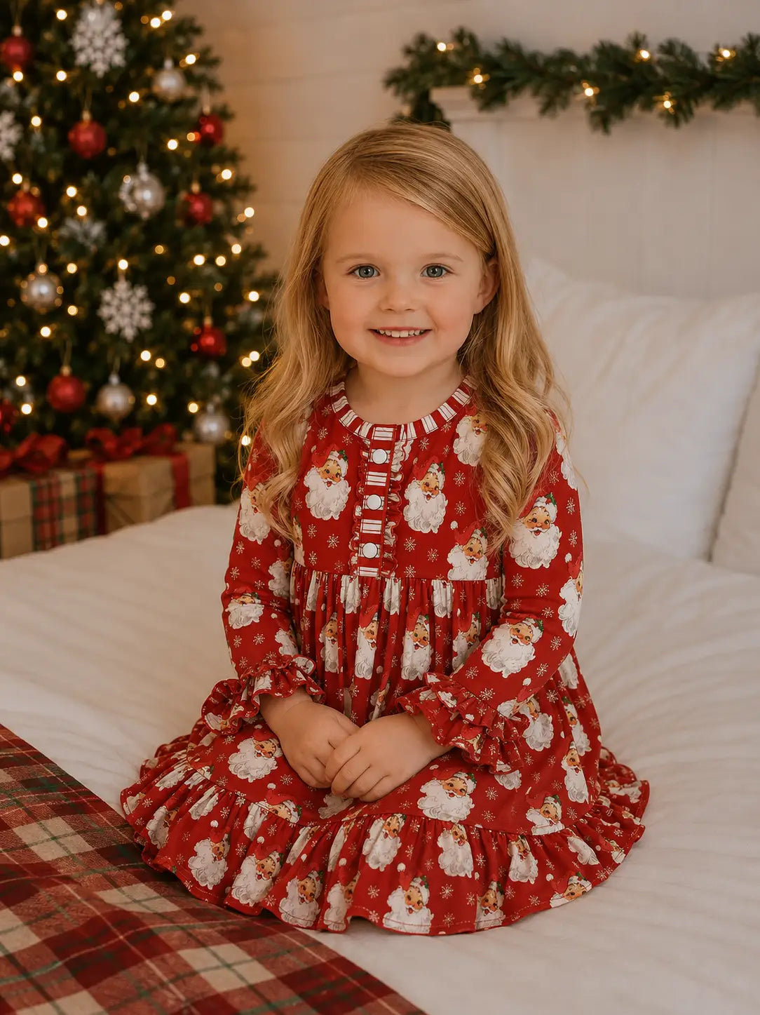 Girls Red Vintage Santa Milk Silk Gown by Little Bugz Boutique