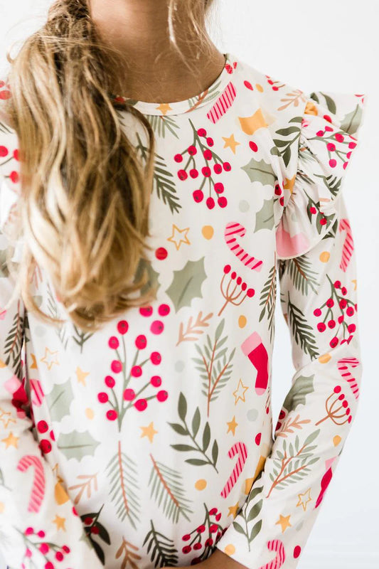 Girls Holly Jolly Christmas L/S Ruffle Tee by Mila & Rose