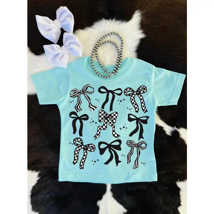 Girls Chill Black & White Checkered Bows T-Shirt by Buckin' Baby