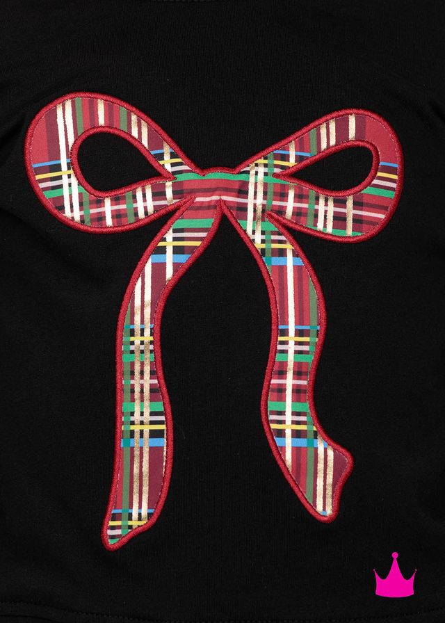 Girls Christmas Plaid Bow Applique Black Holly Top by Azarhia