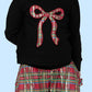 Girls Christmas Plaid Bow Applique Black Holly Top by Azarhia
