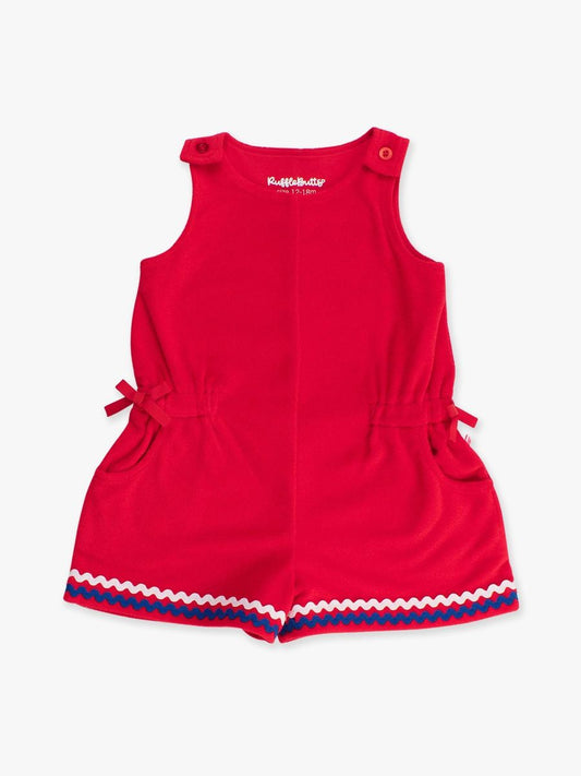Girls Vintage Red Terry Cover-Up Romper by RuffleButts