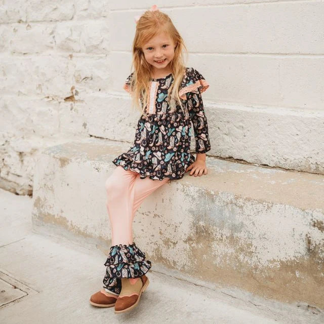 Girls Cowgirl Boot LS Leggings Set by Shea Baby