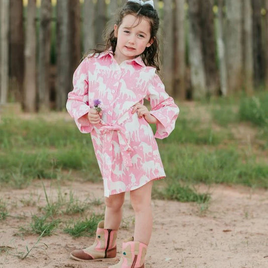 Girls Grazing Horses Button Up Dress by Shea Baby