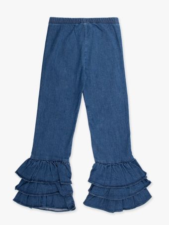 Girls Medium Wash Denim Flare Pants by Ruffle Butts