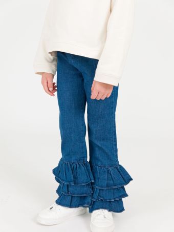 Girls Medium Wash Denim Flare Pants by Ruffle Butts