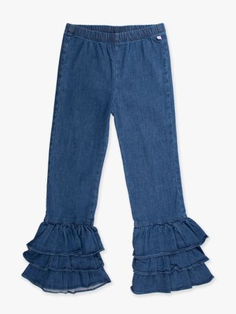 Girls Medium Wash Denim Flare Pants by Ruffle Butts